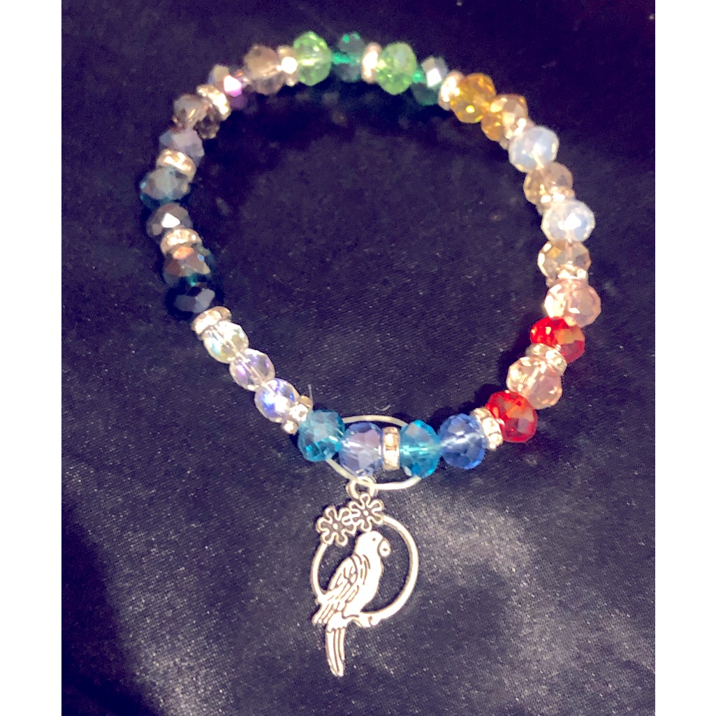 Beautiful Handmade Rondelle Crystal Beads Bracelet With Parrot Charm 18$